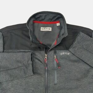 Orvis Mens Full Zip Fleece Jacket Gray Black Colorblock Mock Neck Size Medium